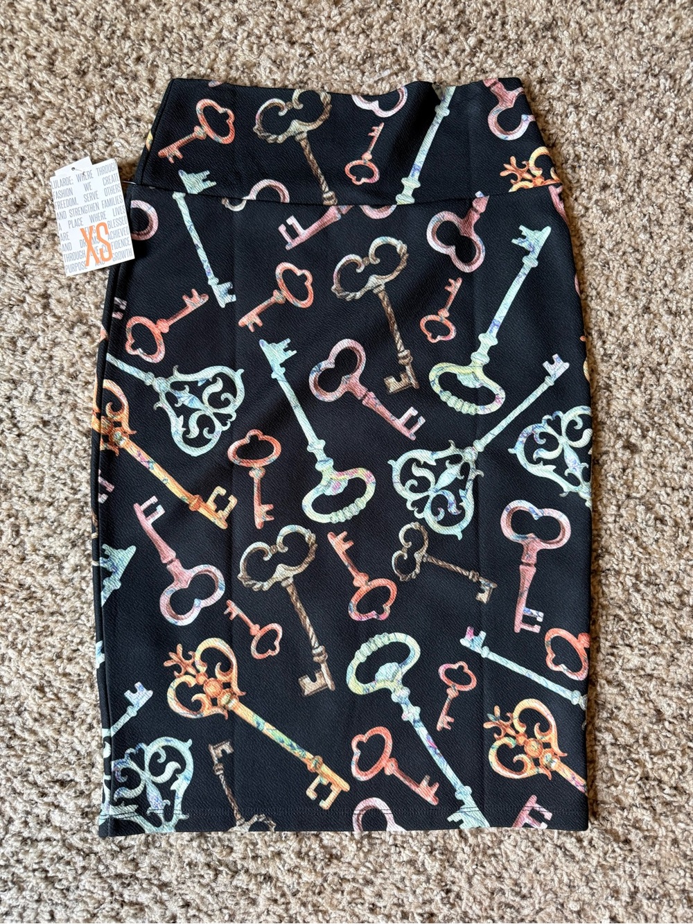 LuLaRoe Cassie Key-Print Black Pencil Skirt - XS